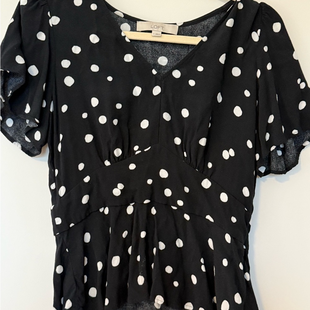 LOFT Black and White Polka Dot Blouse - Vintage Style Chic